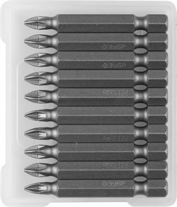 Кованые крестовые биты Зубр Мастер E1/4, PZ1x50мм, 10шт 26003-1-50-10 - фото 265566