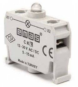 Блок-контакт подсветки EMAS с синим светодиодом 12-30V AC/DC CK7 - фото 323723
