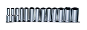 Набор глубоких торцевых головок Jonnesway 1/2"DR на держателе, SAE 7/16-1-1/4", 13 предметов S05HD4213S