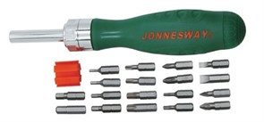 Трещоточная отверточная рукоятка Jonnesway с набором бит 19 предметов DR0119S