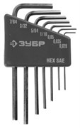 Набор имбусовых ключей Зубр Эксперт Мини для точных работ HEX SAE 0,028-Н7/64" 7шт 27475-H7