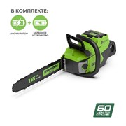 Цепная пила аккумуляторная GREENWORKS GD60CS40 60V (40 см) c АКБ 2АЧ и ЗУ