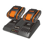 Комплект: двойное зарядное устройство WORX WA3869 + 2 АКБ 2.0 А/ч