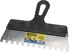 Зубчатый шпатель Stayer "PROFESSIONAL" нержавеющий 250мм 10х10 1009-25-10